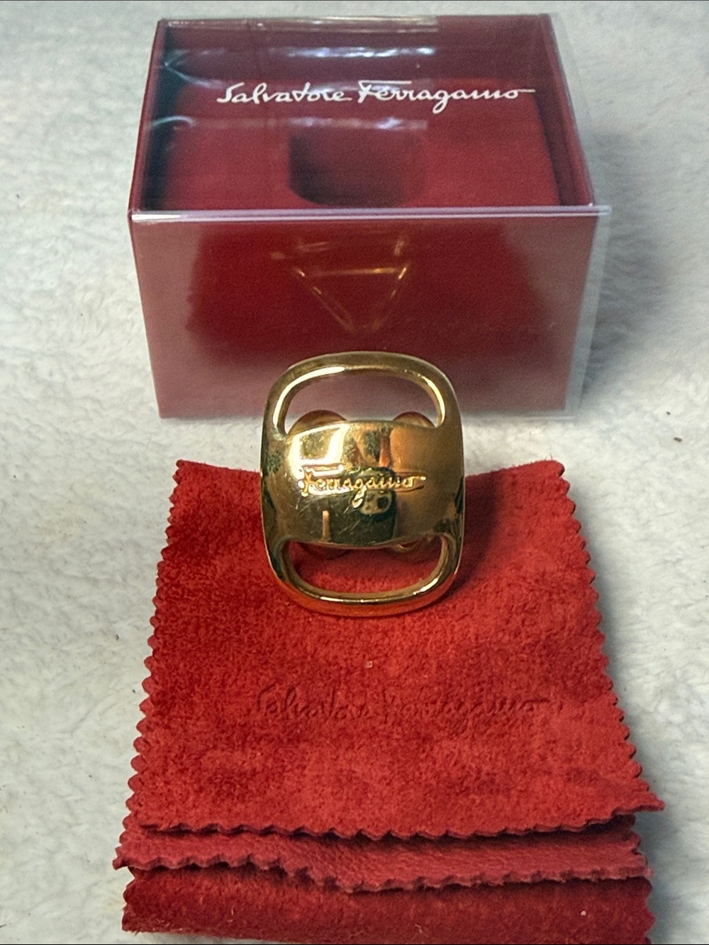 Salvatore Ferragamo Vara Scarf Ring with presentation box and cleaning cloth